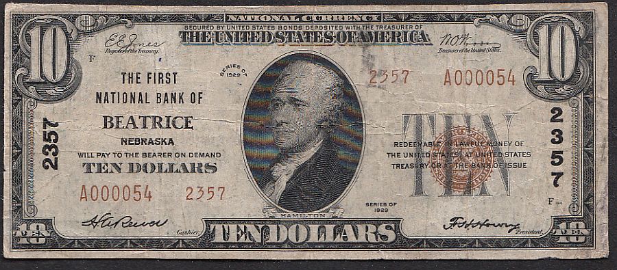 NEW - Beatrice, NE, Ch.2357, 1929T2 $10, A000054