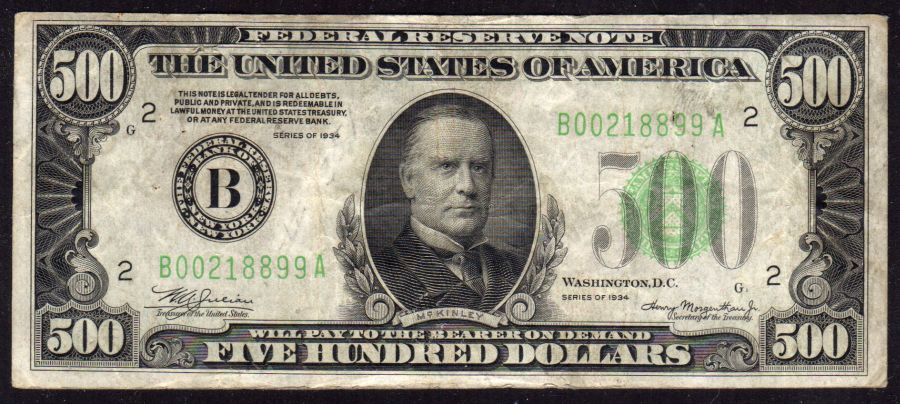 NEW - Fr.2201-B, 1934 $500 New York Federal Reserve Note (DGS ...