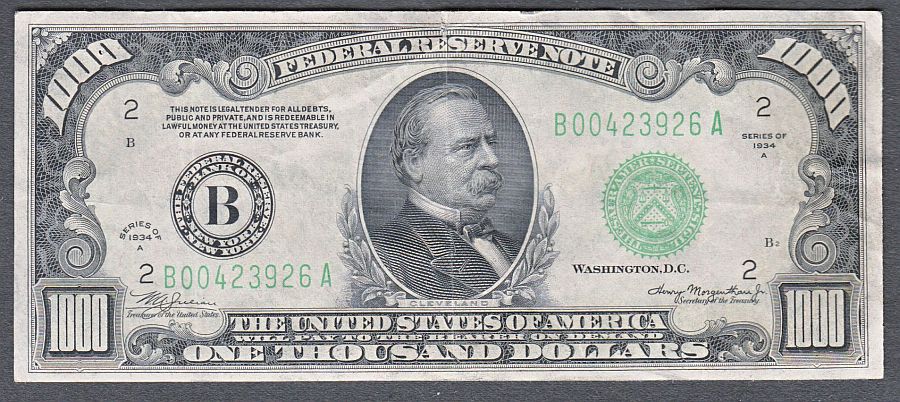 NEW - Fr.2212-B, 1934A $1000 Federal Reserve Note - New York District