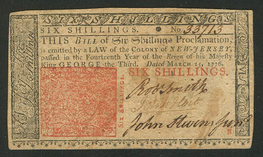 Signer Of The Declaration Of Independence! Nj-178 Colonial, 6 Shillings 