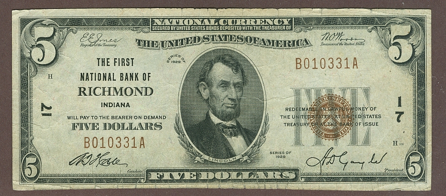 NEW - The First National Bank of Richmond, Indiana, Charter #17